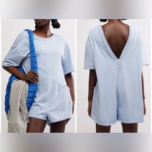 NWT Free People FP Movement Hot Shot Tee Romper - steel blue - Small